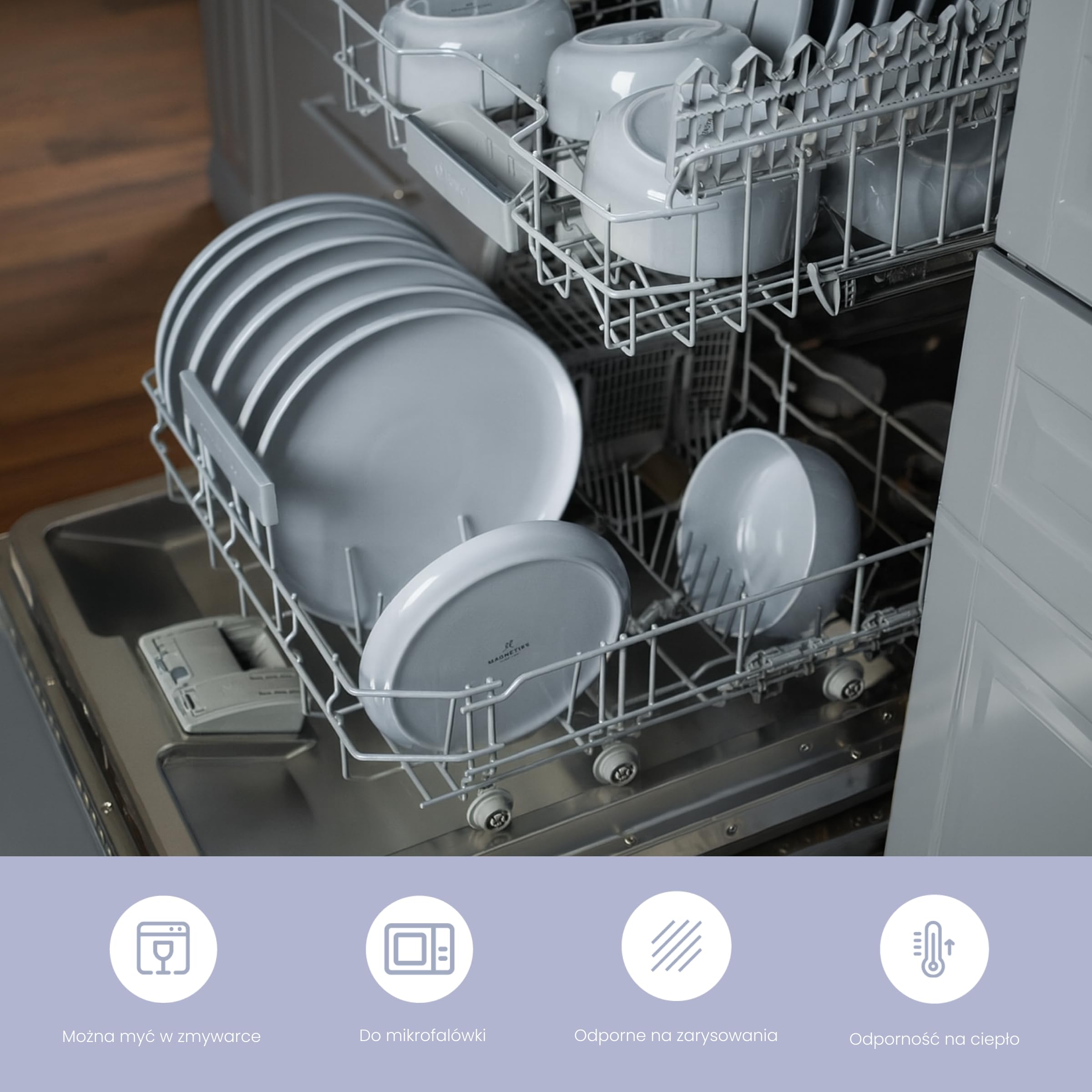 Zestaw naczyń z gresu porcelanowego dla 6 osób, 18-częściowy — wykonany z materiału mocniejszego i bardziej odpornego na zarysowania niż talerze i misek z kamionki, połysk lawendy | Zestaw zastawy
