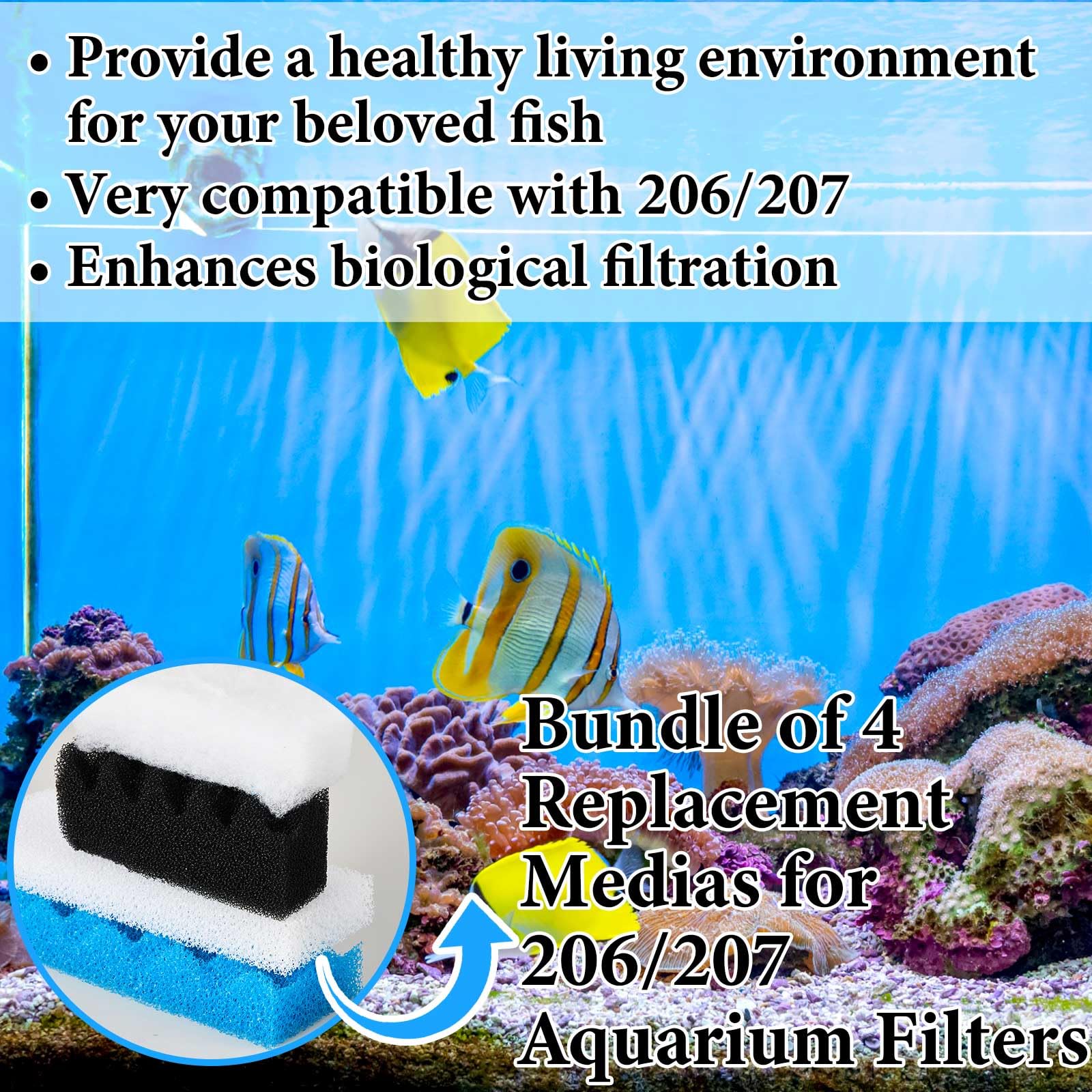 Threlaco Lot de 18 éponges compatibles avec les filtres d'aquarium 206/207, y compris tampon en mousse, tampon de polissage à l'eau Quick-Clear, mousse Max, pour média filtrant de rechange (classique)