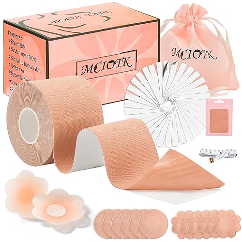 Kit de cinta adhesiva para senos Boobytape para levantamiento de senos con 1 cinta corporal, 2 pétalos de pecho de silicona, 12 calcomanías de