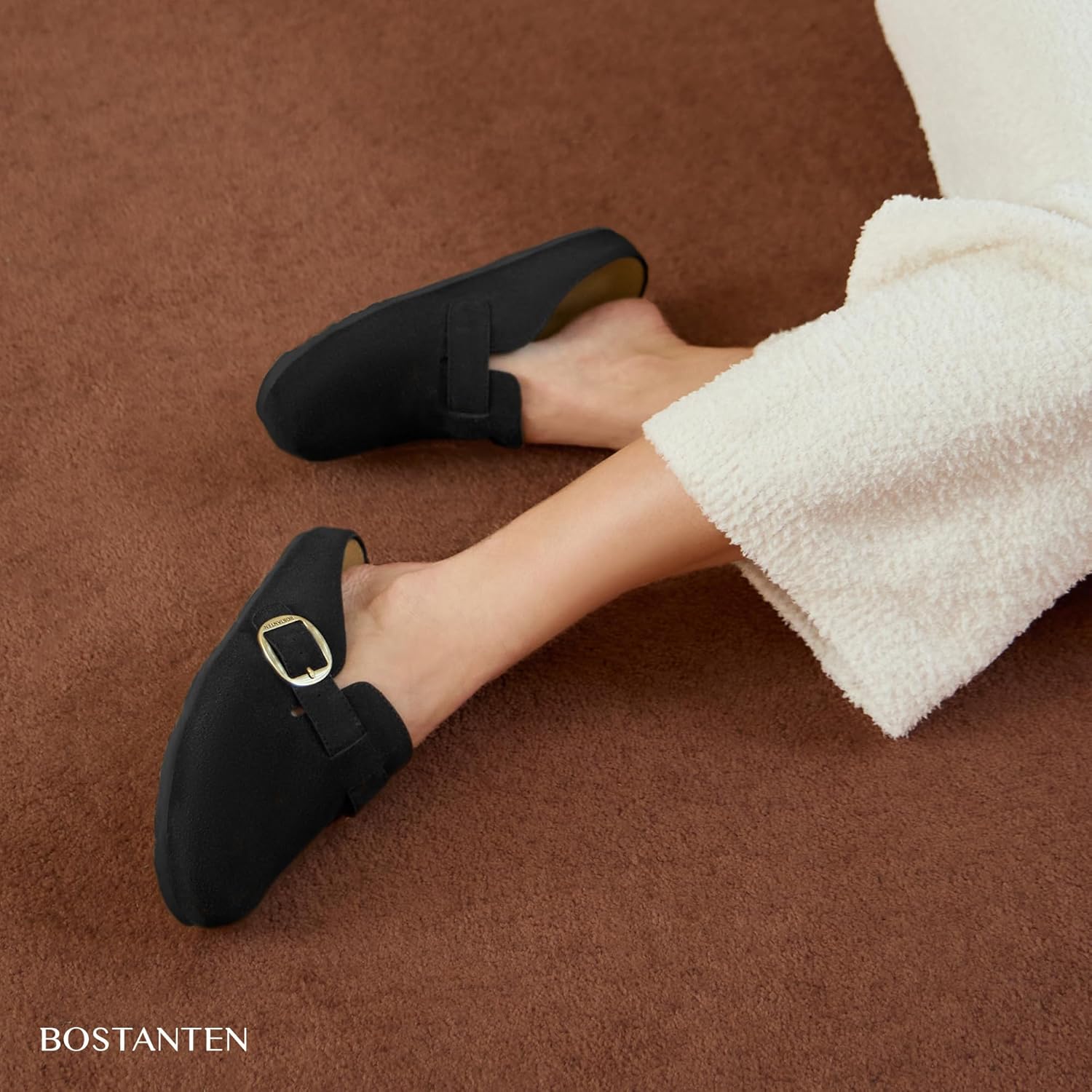 BOSTANTEN Clogs for Women Wide Width Comfortable Suede Mules with Soft Footbed and Arch Support, Cute Slip On Potato Shoes