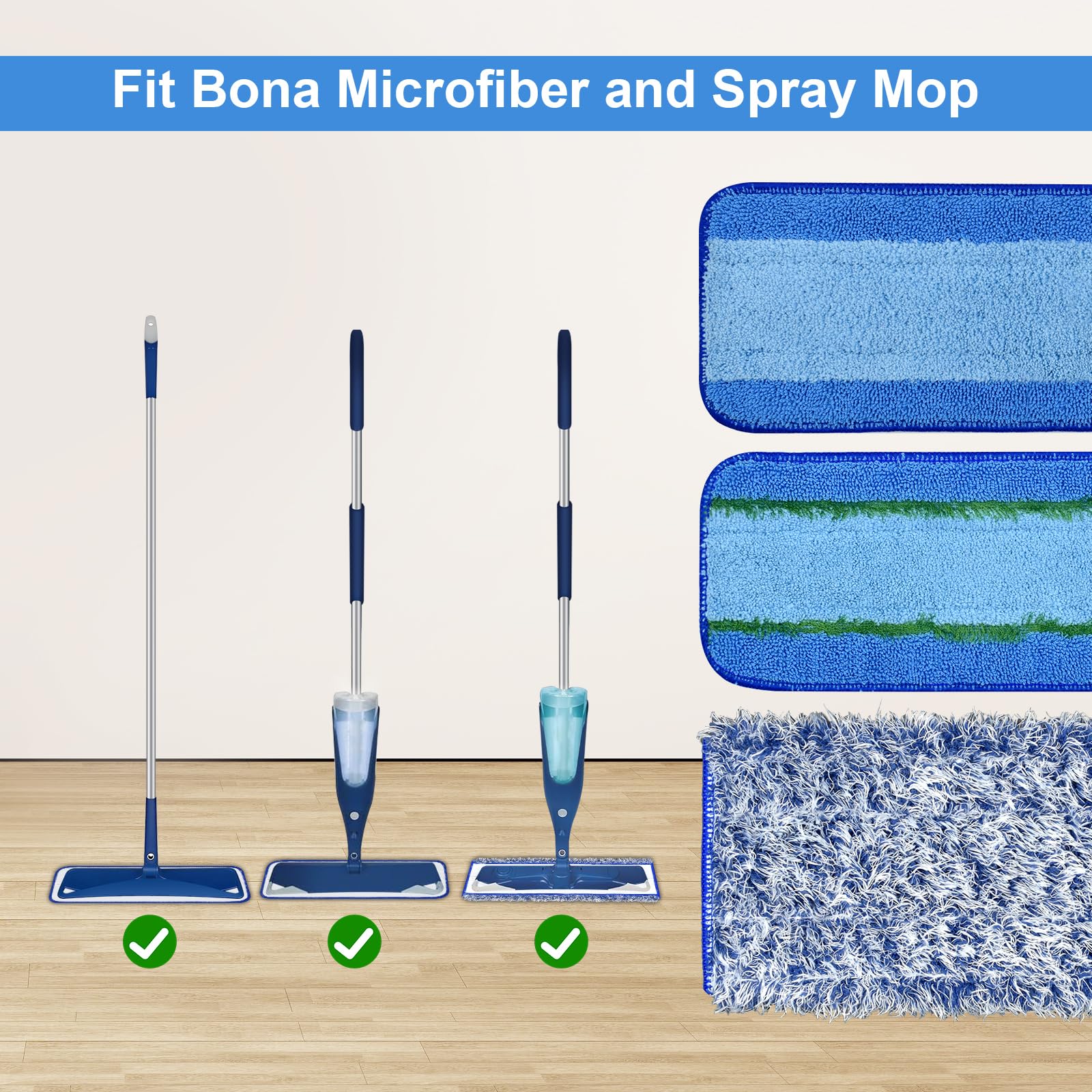 Paquete de 8 mopas de microfibra para limpieza de suelos secos y húmedos