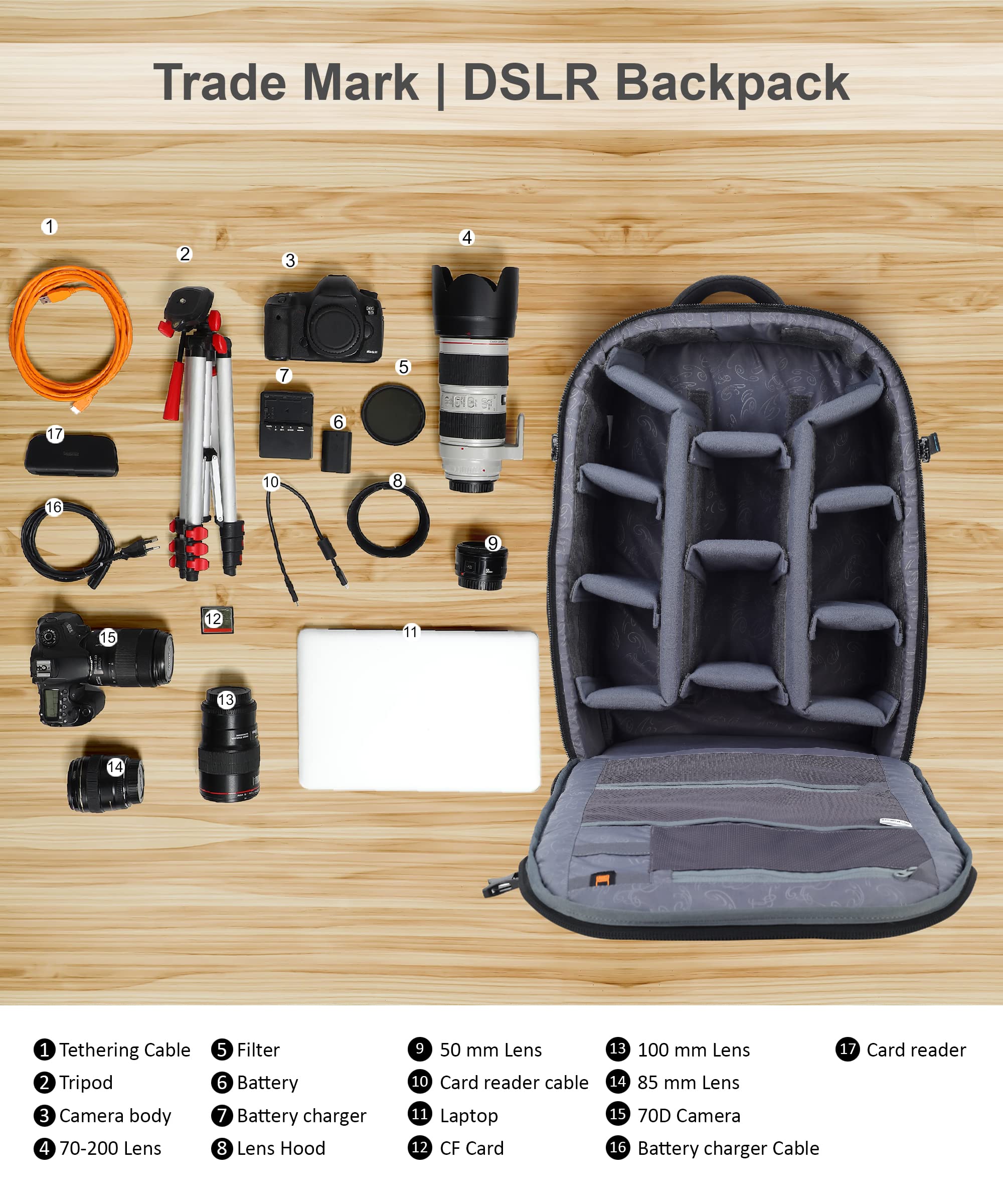 MOBIUS T Mark Dslr Backpack Bag For Camera With Rain Cover | 100% Waterproof Camera Bag With 15 Inch, Tripod Holder, Suitable For 70-200 Or 150-600Mm And 16-35/24-70 Lenses Battery - Black 2