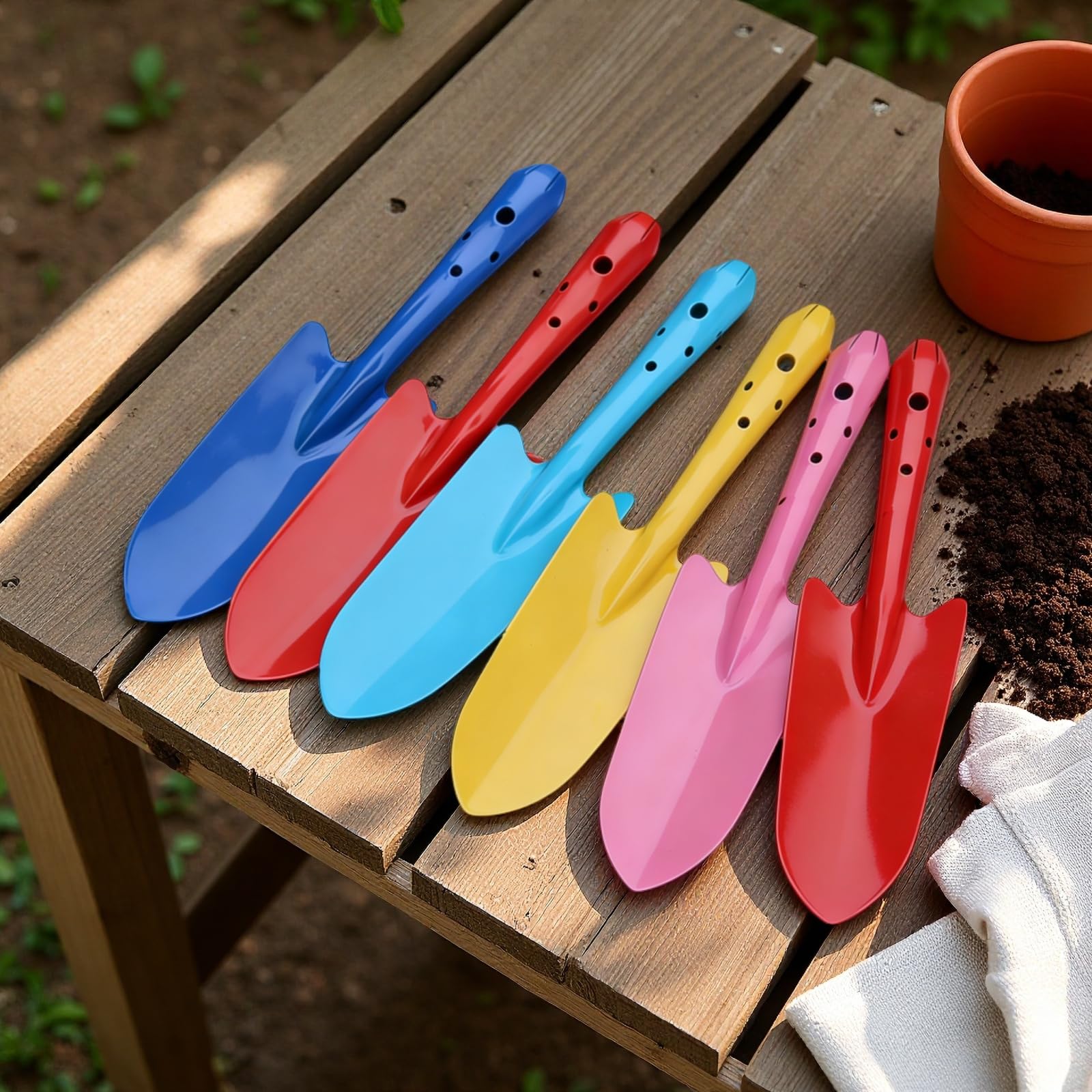 Handschaufel-Set zum Bepflanzen, 27,9 cm, 12 Stück, Metall-Handschaufeln für junge Künstler, Teenager, Erwachsene, Mini-Gartengeräte, bunt, ergonomischer Griff