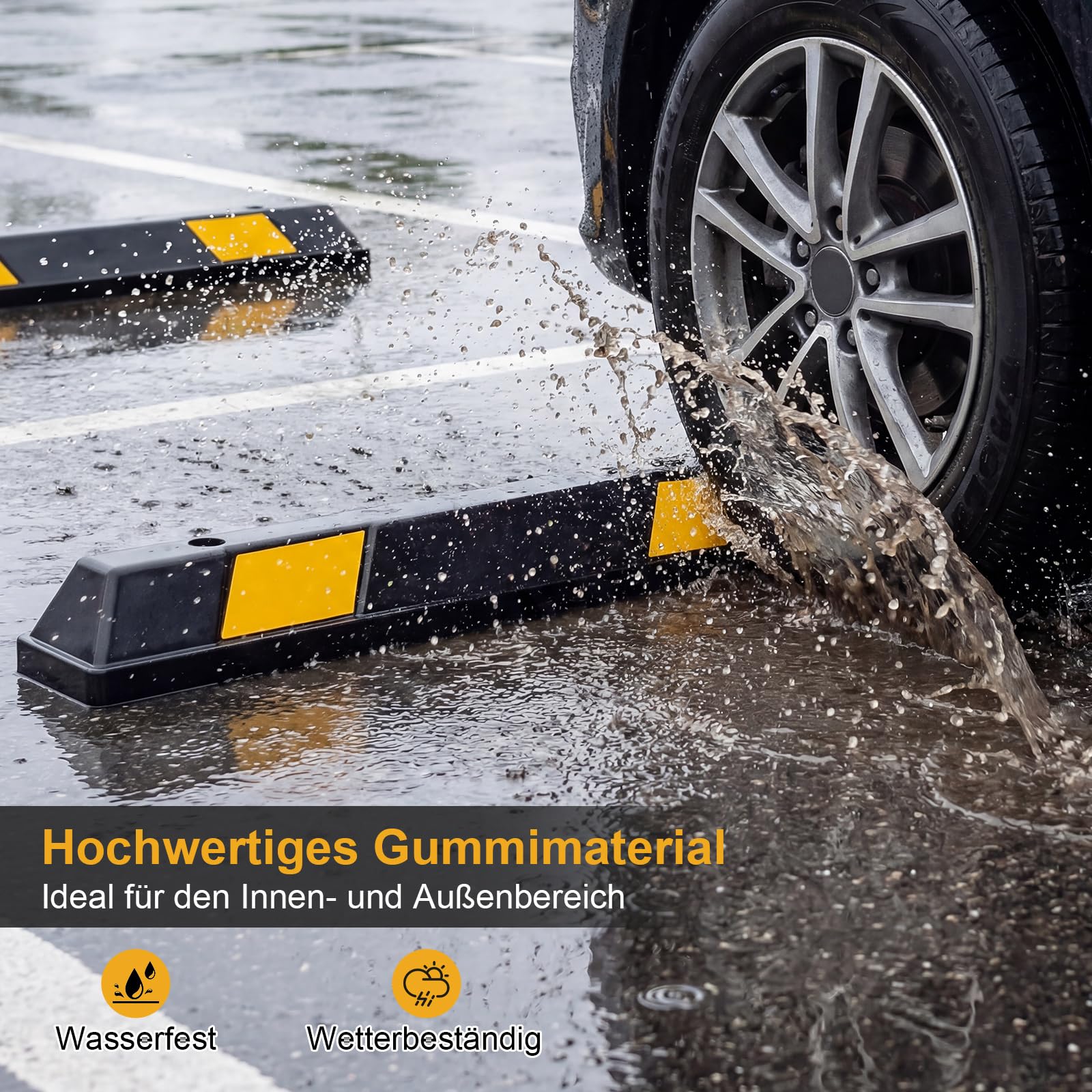 COSTWAY Radstopper aus Gummi, Einparkhhilfe 184 cm, Parkplatzbegrenzung bis 3000 kg Belastbar, Parkbegrenzung mit gelben Reflektorstreifen, Parkplatzsperre für Garage, Parkplatz (1 er Set)