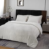 Vista 4 de Juego de funda de edredón de piel sintética ultra suave, color beige, tamaño matrimonial, juego de ropa de cama de 3 piezas