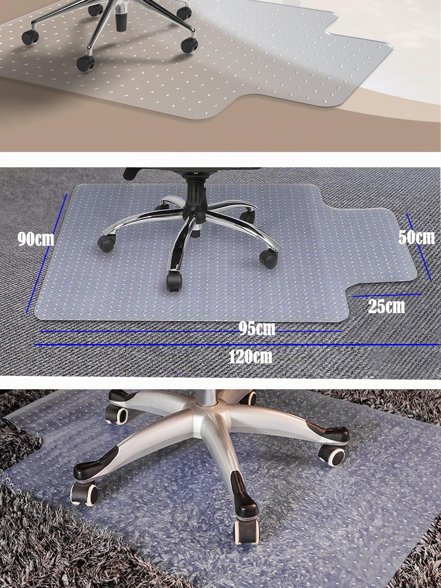TUKA-i-AKUT 90 x 120 cm Tappetino Protettivo per Moquette, con Rivetti, Tappeto per Sedia da Ufficio per Tappeti, Spesso e Resistente, Tappetino Salvapavimento, Lattiginoso Trasparente, TKD4012