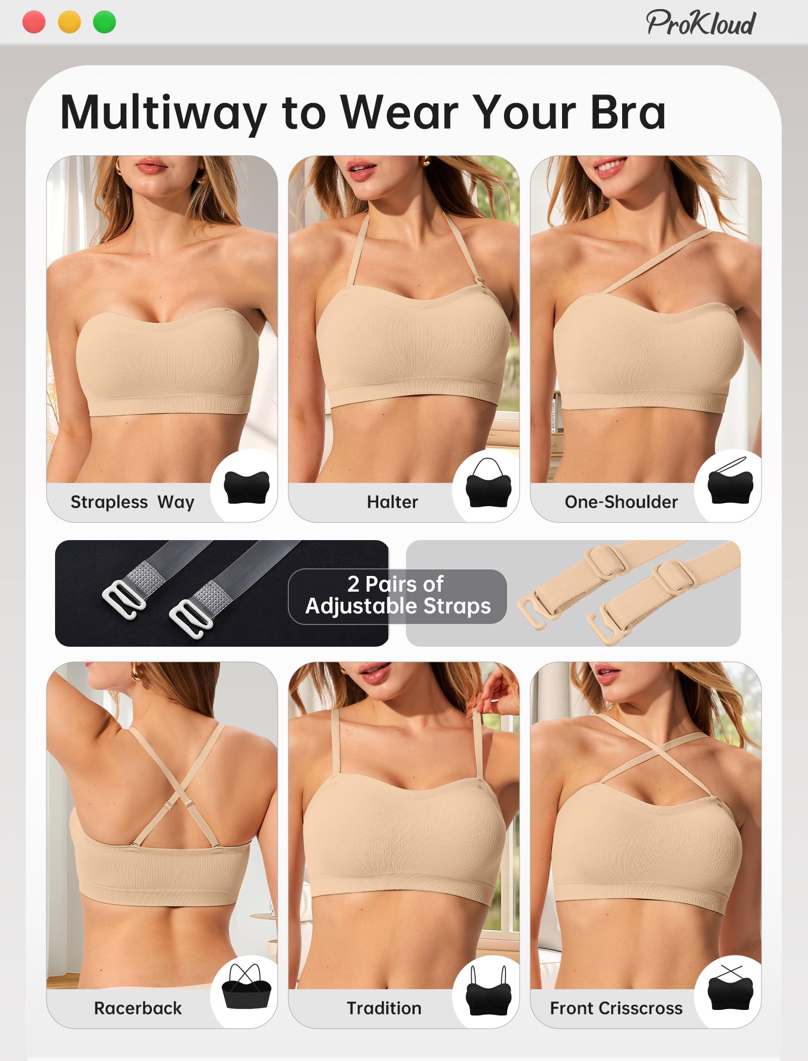 ProKloud Strapless Push Up Bras for Women Wireless Bandeau Bra Non-Slip Silicone Tube Top Padded Convertible Bralette — view 5
