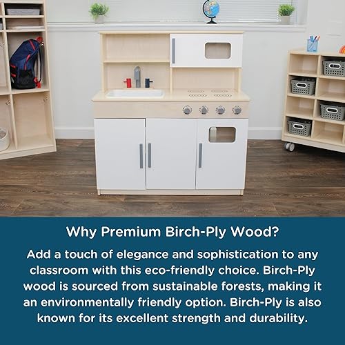 Miniatura 9 de Children's Factory - Cocina de madera para niños pequeños, cocina combinada que incluye fregadero, estufa y microondas con diseño realista, muebles