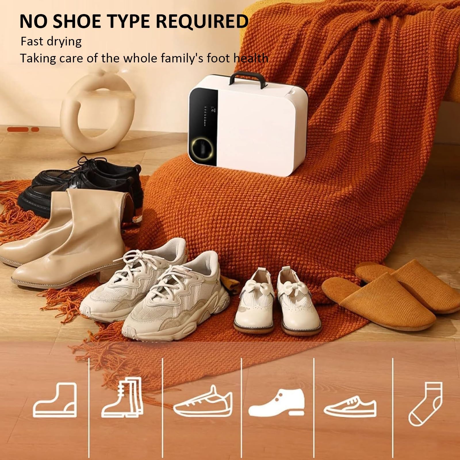 Asciugatore per Scarponi con soffiatore di Calore, asciugatore per Scarpe Portatile, Timer 4H, asciugatore per Scarponi da Parete con Tubo telescopico, circolazione del Calore a 360°