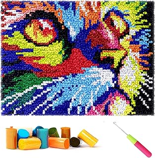 CCWORAN Cat Latch Hook Rug Kits for Adults Beginners DIY Craft Rug Making Kit Apestry Cushion Knitting Mesh Mat Canvas Wool Yarn Fabric Decorations Home Gift Kids Women 5