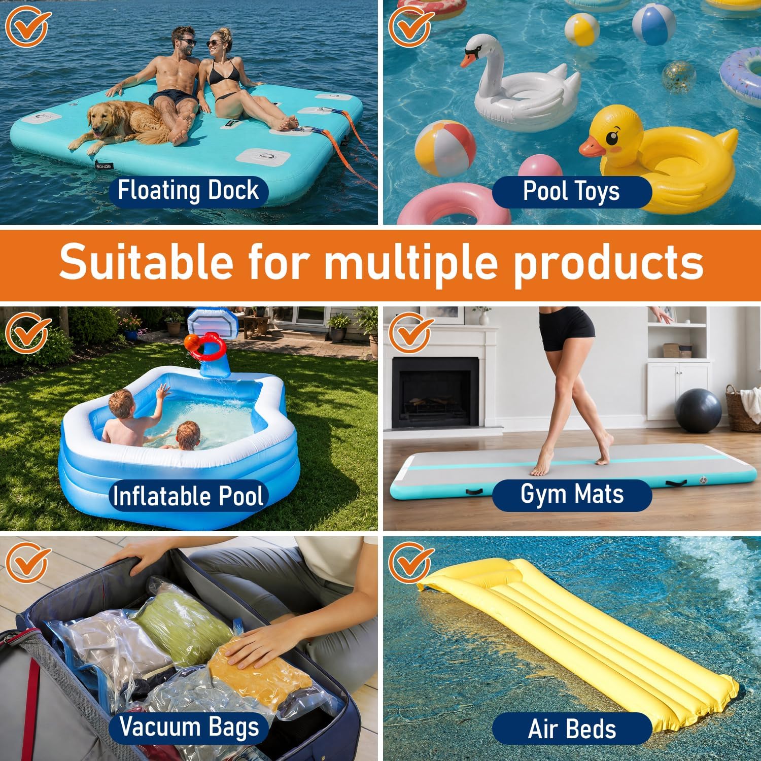 iuoni-Outer Electric Air Pump for Inflatables-600W-110-120V AC High Power Quick Inflation and Inhalation-Portable air Pump 4 nozzles-Suitable for Pool Toys,Gymnastics Mat,Inflatable Screen,Gymnastics