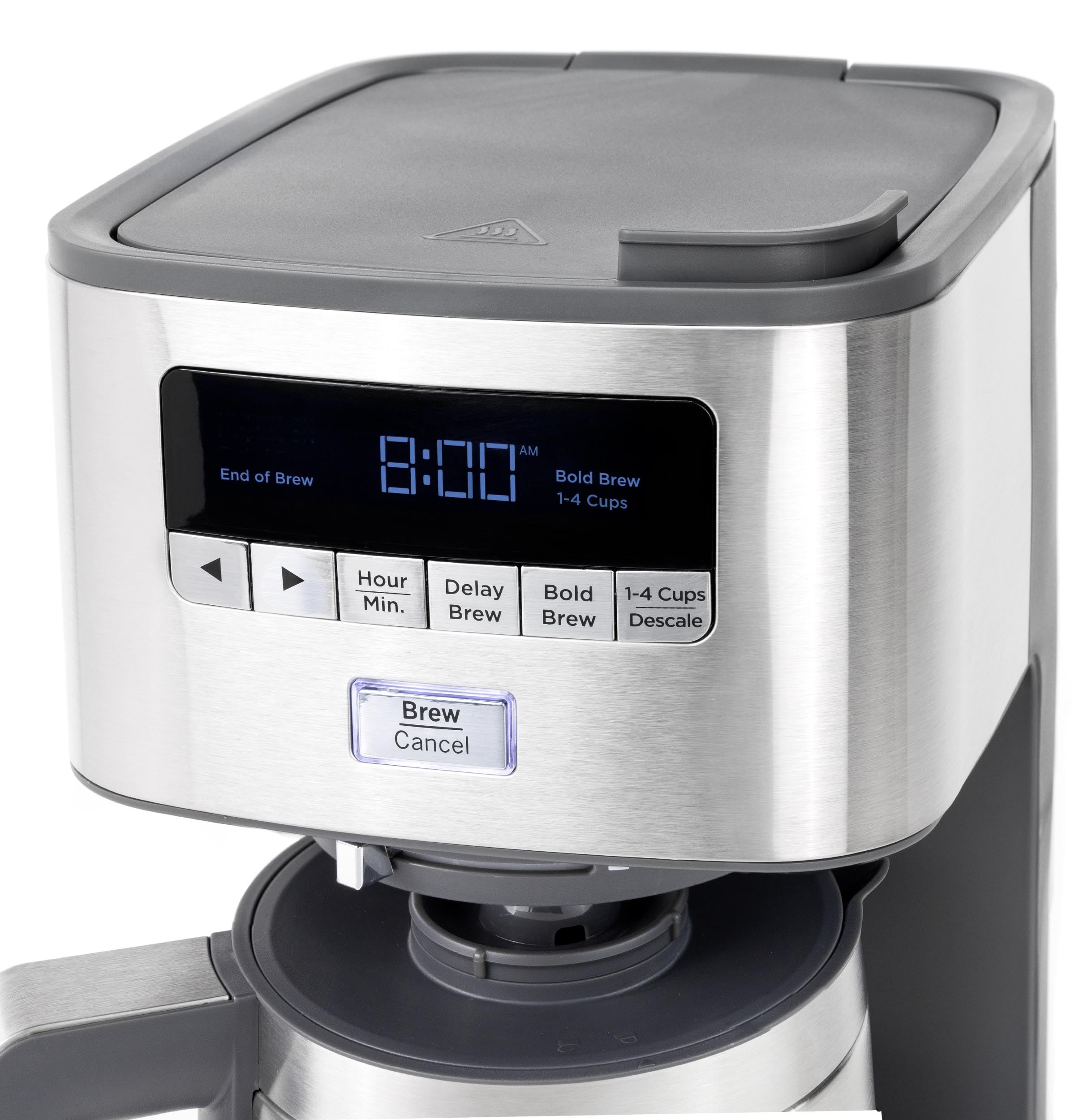 GE Drip Coffee Maker With Timer | 10-Cup Thermal Carafe Coffee Pot Keeps Coffee Warm for 2 Hours | Adjustable Brew Strength | Wide Shower Head for Maximum Flavor | Kitchen Essentials | Stainless Steel | 24-hour programmable auto brew, adjustable strength,