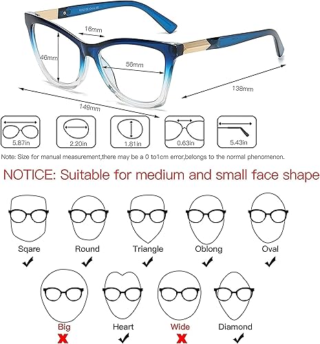 Vista 30 de Bevi Gafas de lectura antifatiga ocular, bloqueo de luz azul, marco cuadrado grande de gran tamaño con bisagra de metal para mujeres y hombres