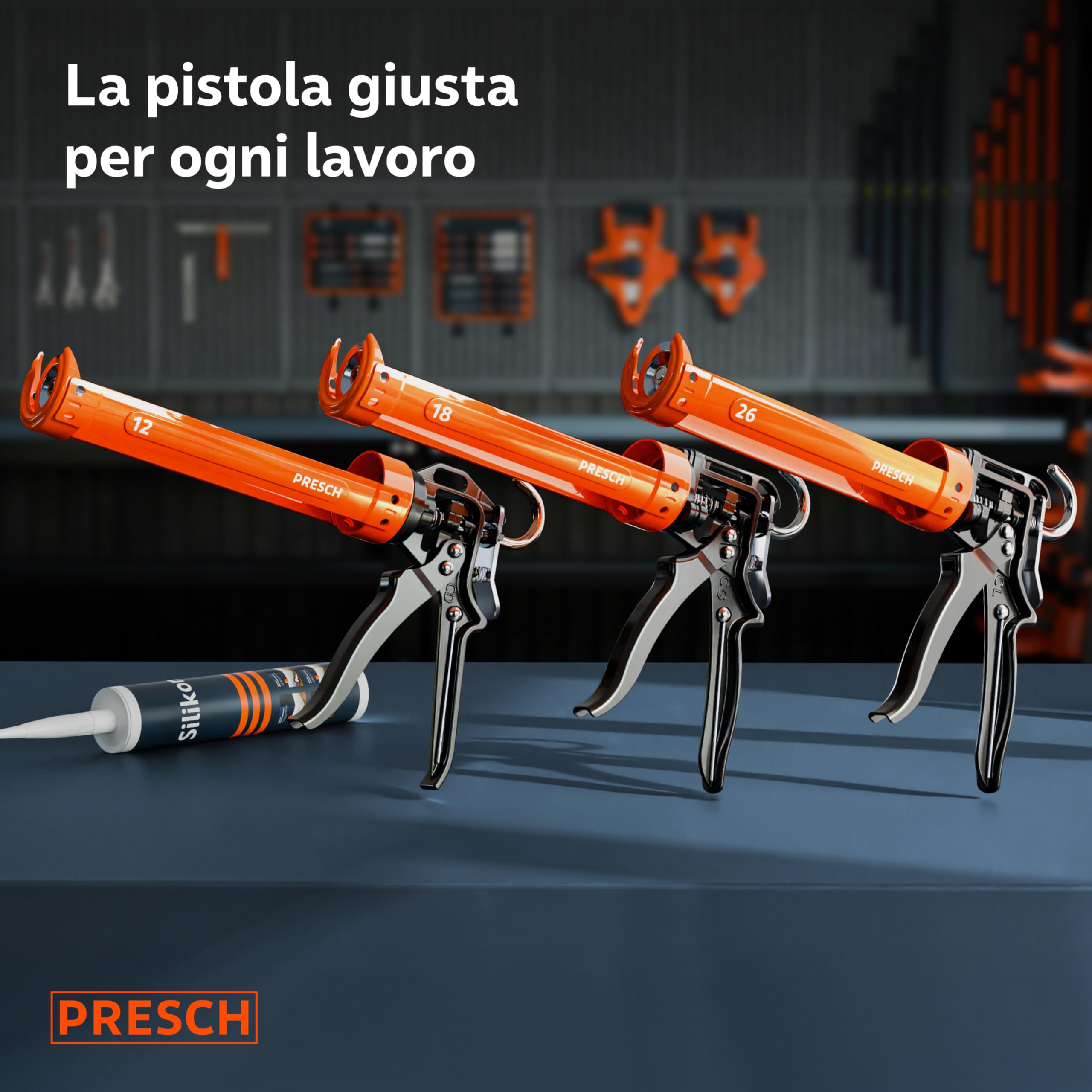 Presch Pistola Silicone 12:1 moltiplicazione & arresto goccia – Pistola per silicone per cartucce fino a 310 ml (bassa viscosità, acrilico) – Girevole 360° incl. ago di perforazione
