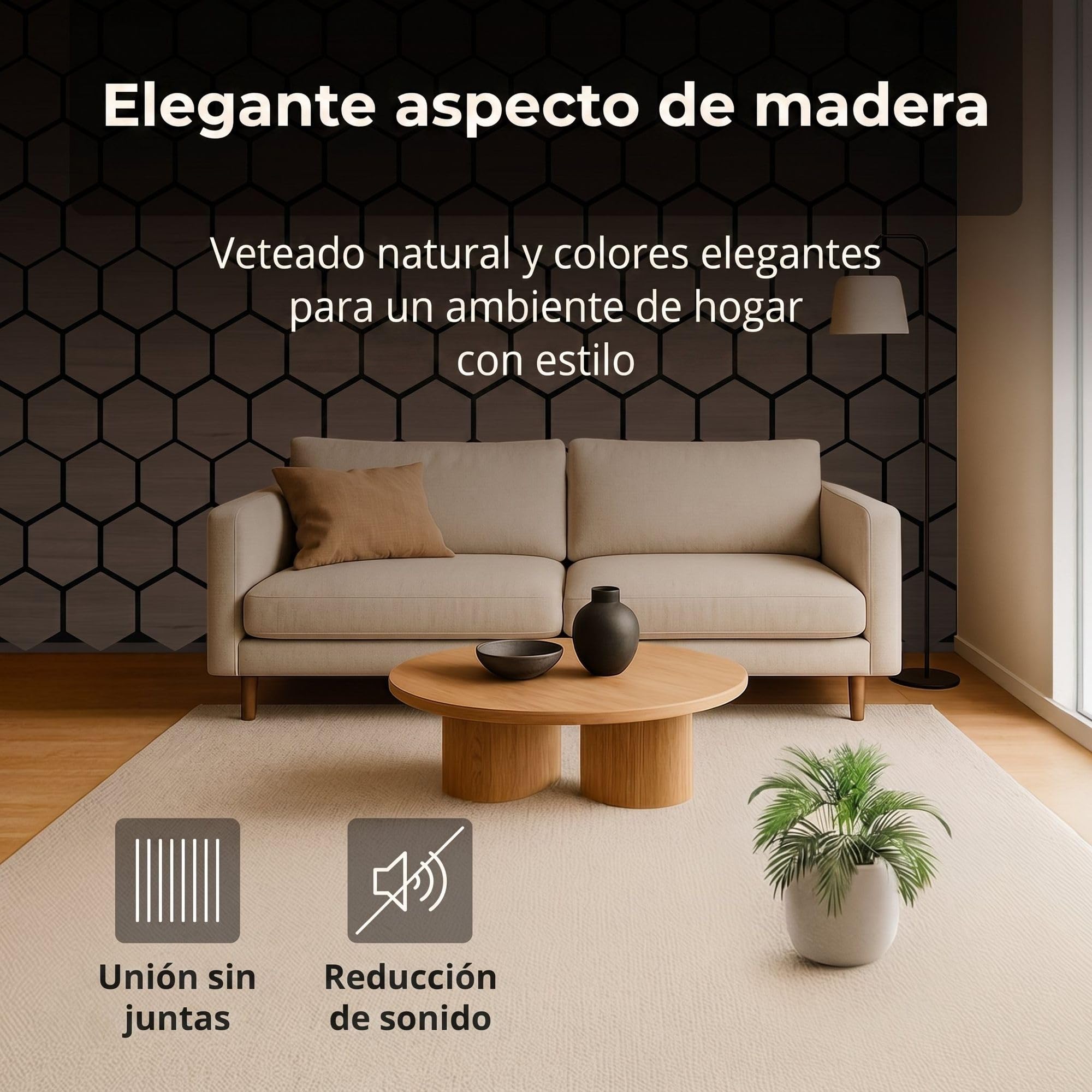 4x Paneles acústicos con patrón hexagonal 76 x 62cm Nogal madera