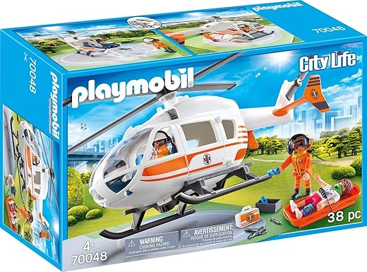 PLAYMOBIL City Life 70048 Hospital Emergency Helicopter with Landing Pad,