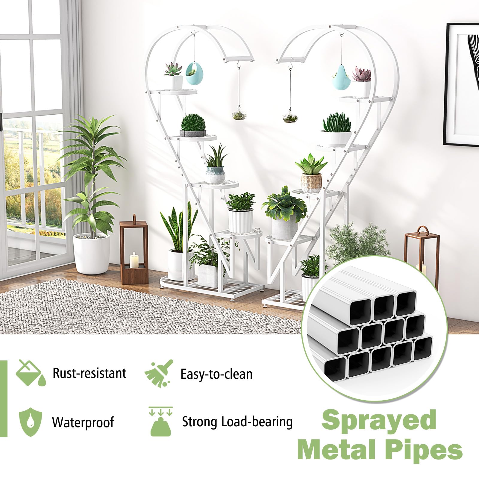 Support Pour Plantes D'intérieur à 5 Niveaux, Étagère En Métal Avec 10 Crochets De Suspension - Pot De Fleurs - Bac - Jardinière
