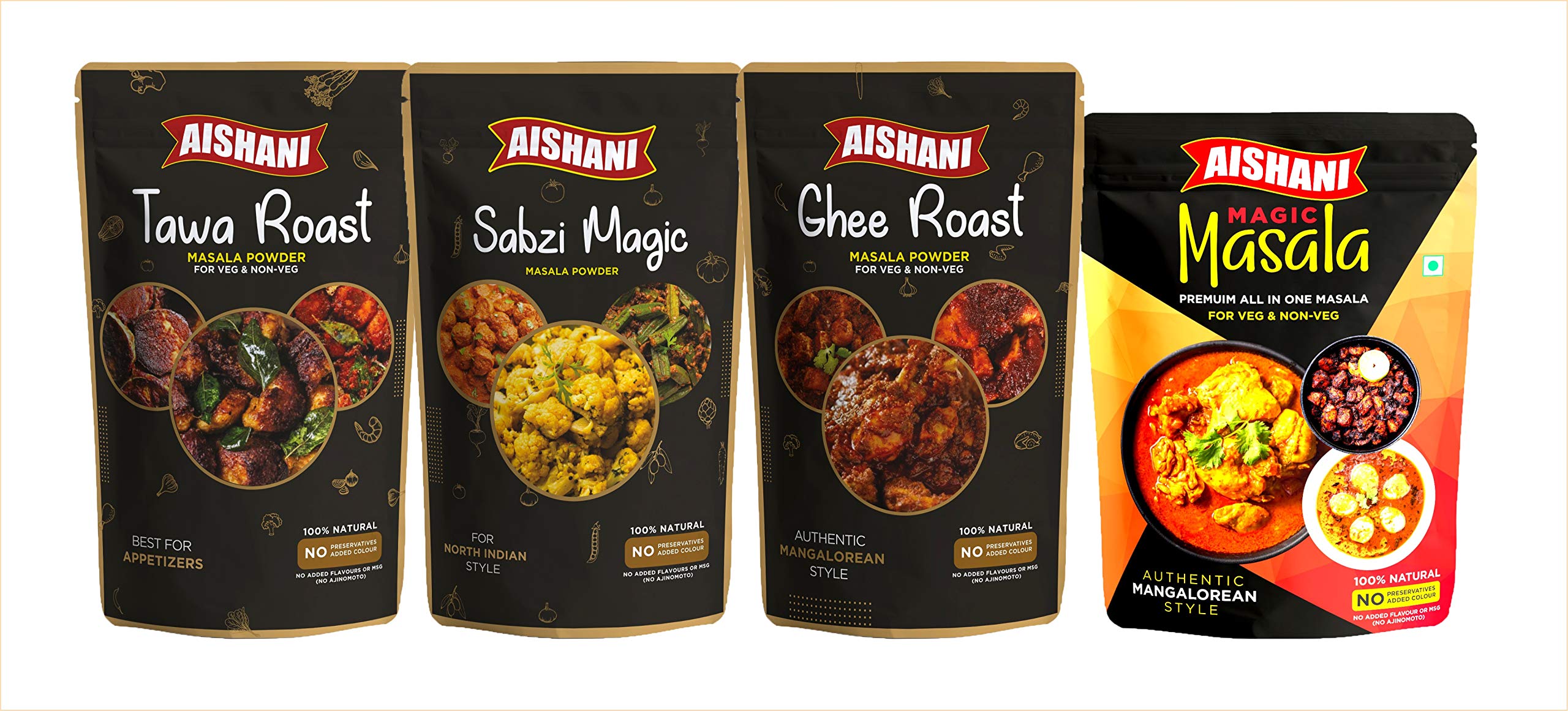 Aishani Magic Masalas Combo Pack ( Magic Masla(200 GMS) / Tawa Roast / Ghee Roast / Sabzi Masala )