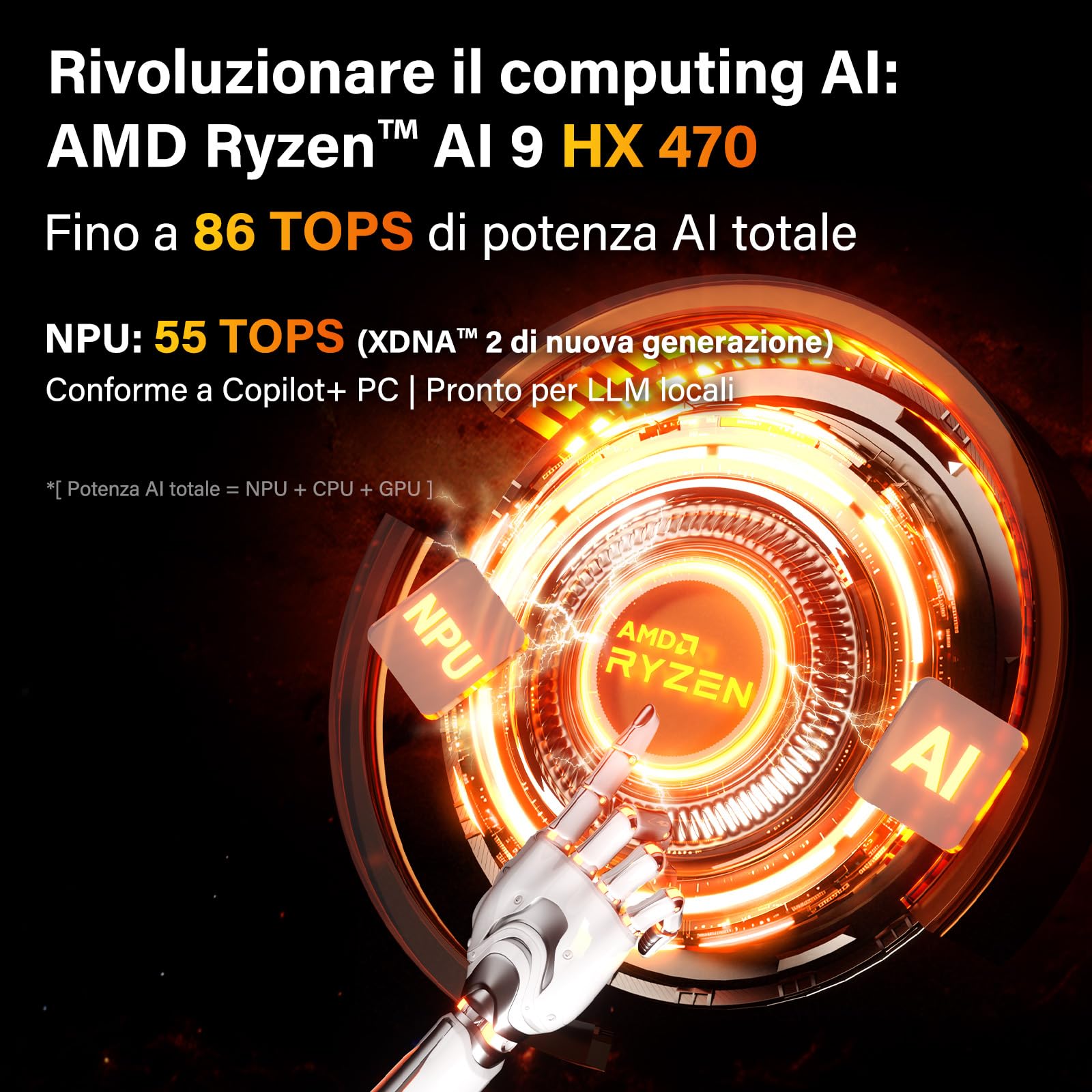 GEEKOM A9 Max 2026 Edition Mini PC AI con AMD Ryzen AI 9 HX 470 (86 TOPS) | 32GB DDR5 + 2TB SSD | Win 11 Pro | per Sviluppatori AI,Home Server | 4x Uscita 8K (HDMI/USB4/DP) Doppia 2.5G LAN | WiFi 7