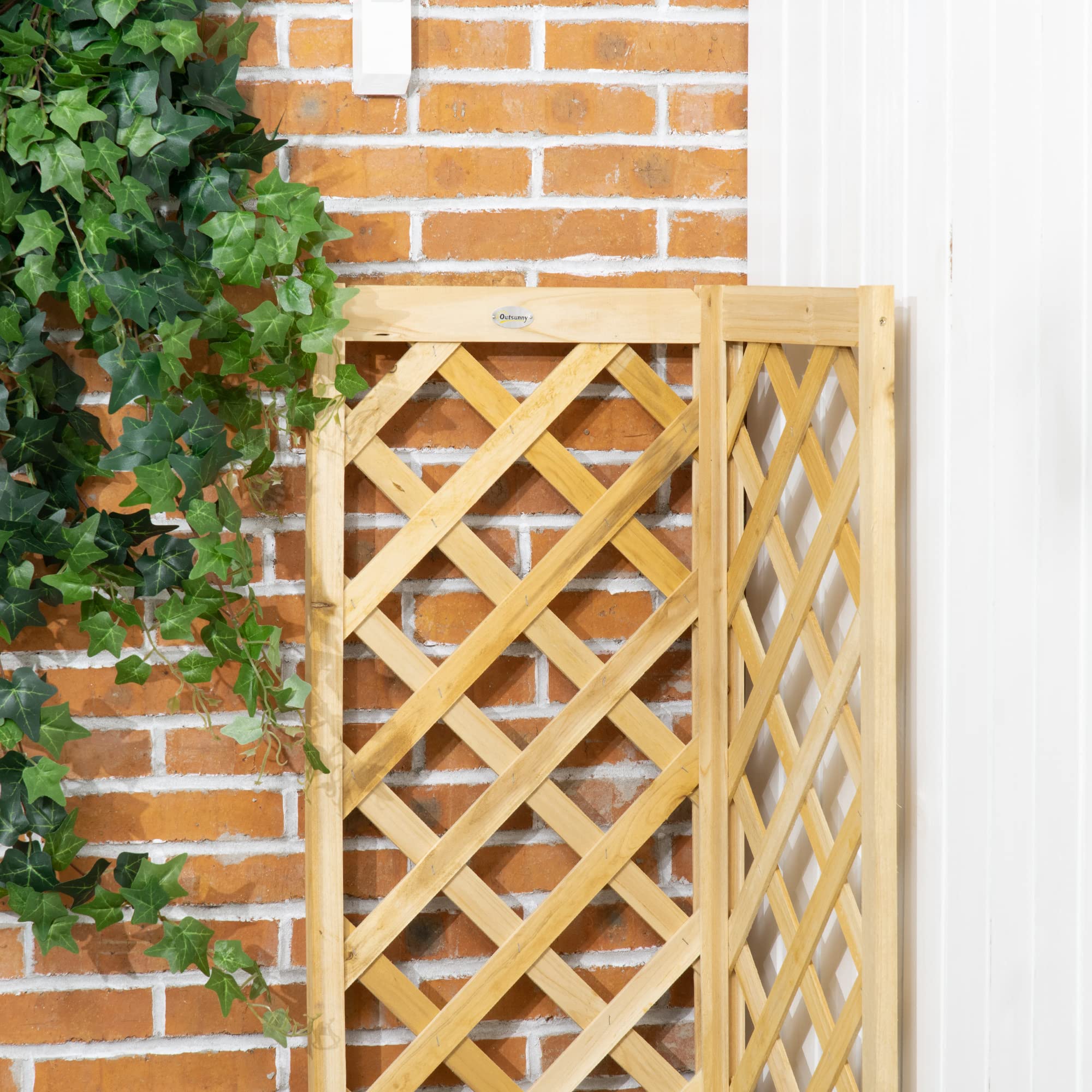 Outsunny Lit de Jardin surélevé en Bois avec Treillis, Naturel | Boîte de coin autoportante de 57", pour plantes grimpantes, fleurs, grimpe et plantation