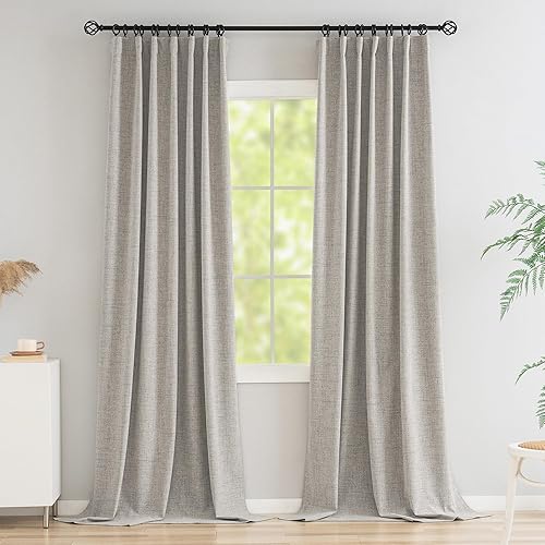 Novecozy Cortinas 100% opacas de 90 pulgadas de largo, cortinas de lino con aislamiento térmico y cortinas para dormitoriosala de estar, bolsillo