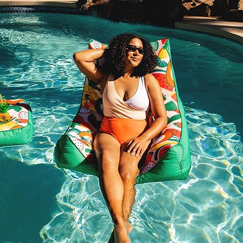 Miniatura 9 de Big Joe Captain's Float - Tumbona de piscina con soporte para bebidas, malla de doble cara de melón de verano, 3 pies