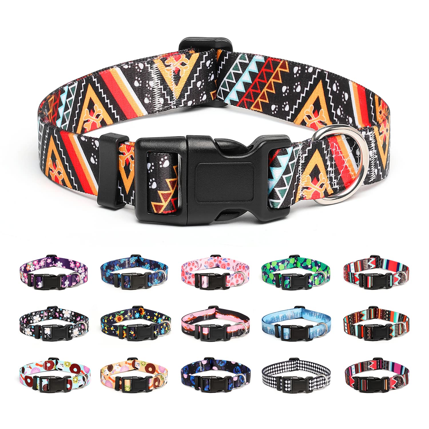 Mercano Collar para Perros Ajustable y Resistente - Patrones de Diseño Especial, Cómodo Nylon Suave para Perros Pequeños Medianos Grandes (M, Ethnic Dorado)