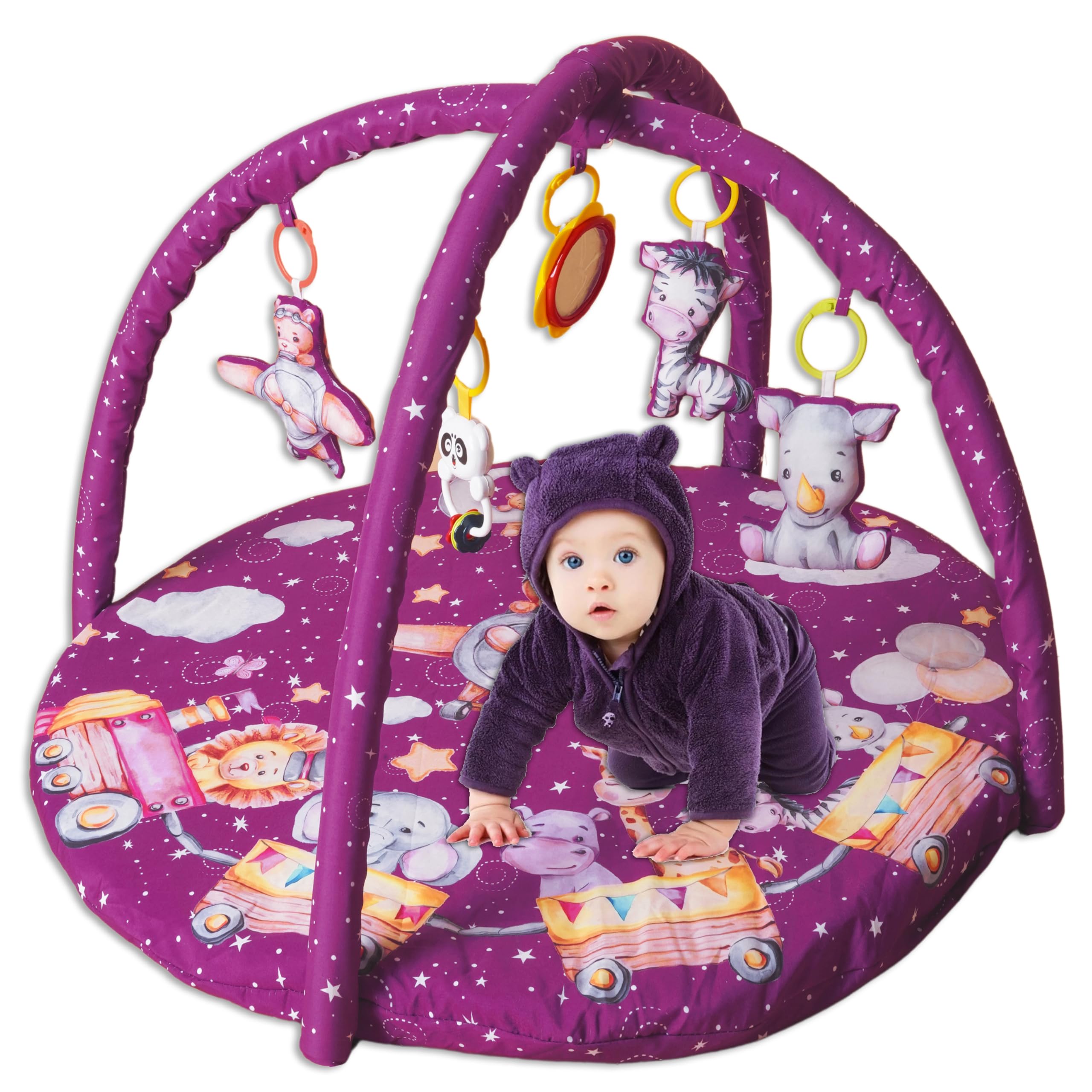 Hasper Tex First Play House Baby Play Gym Mat for Babies with Toys Storage Box, Activity Playgym for Baby with Soft Hanging Baby Toys.(Multi)(Pack of 1) (Wine-Round)