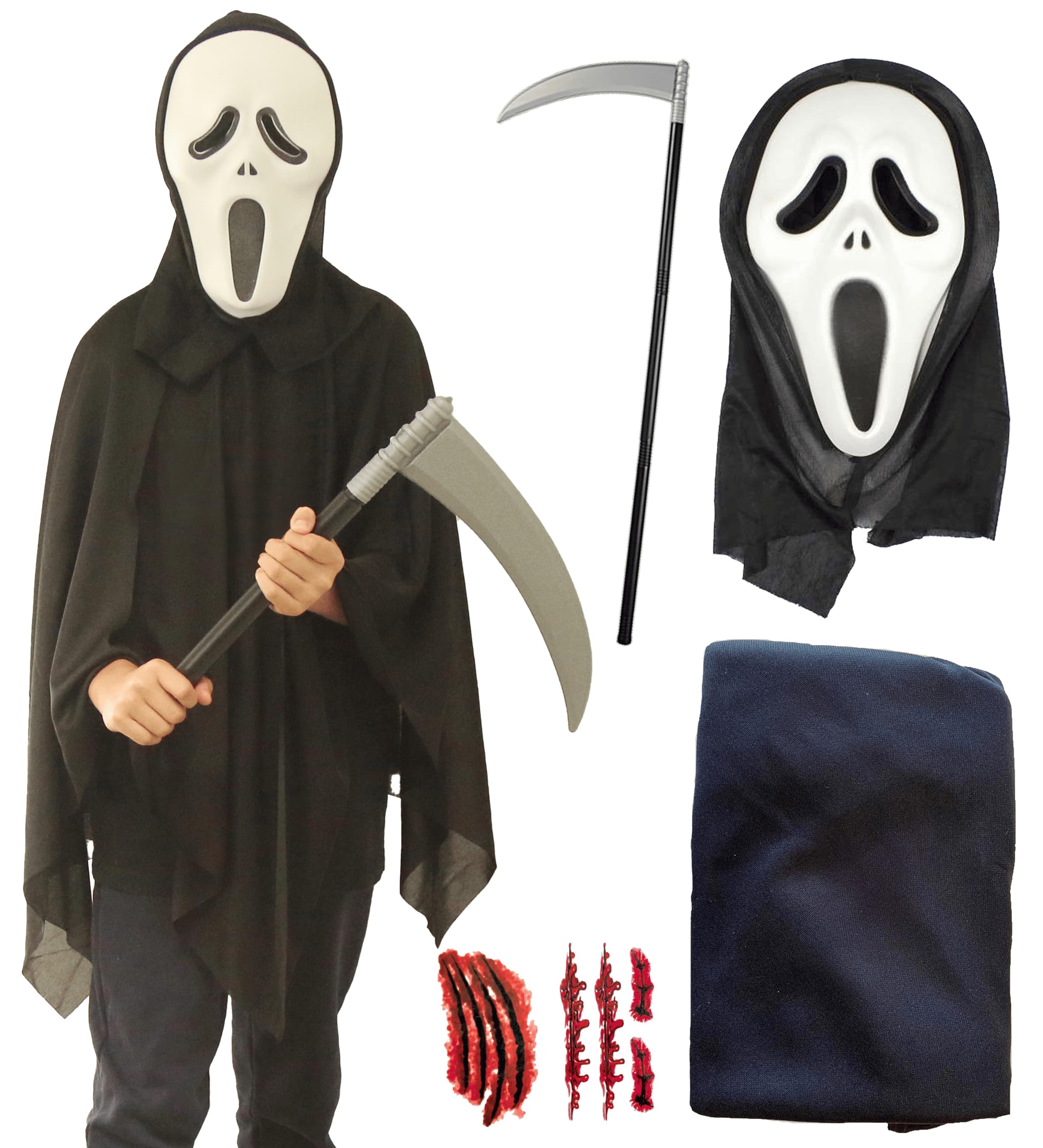 Halloweenmania 5 pcs Reaper Halloween Costumes - Halloween Costumes - One Size Fits All Ages - 2024 Trending Fancy Dress - UK Based Brand