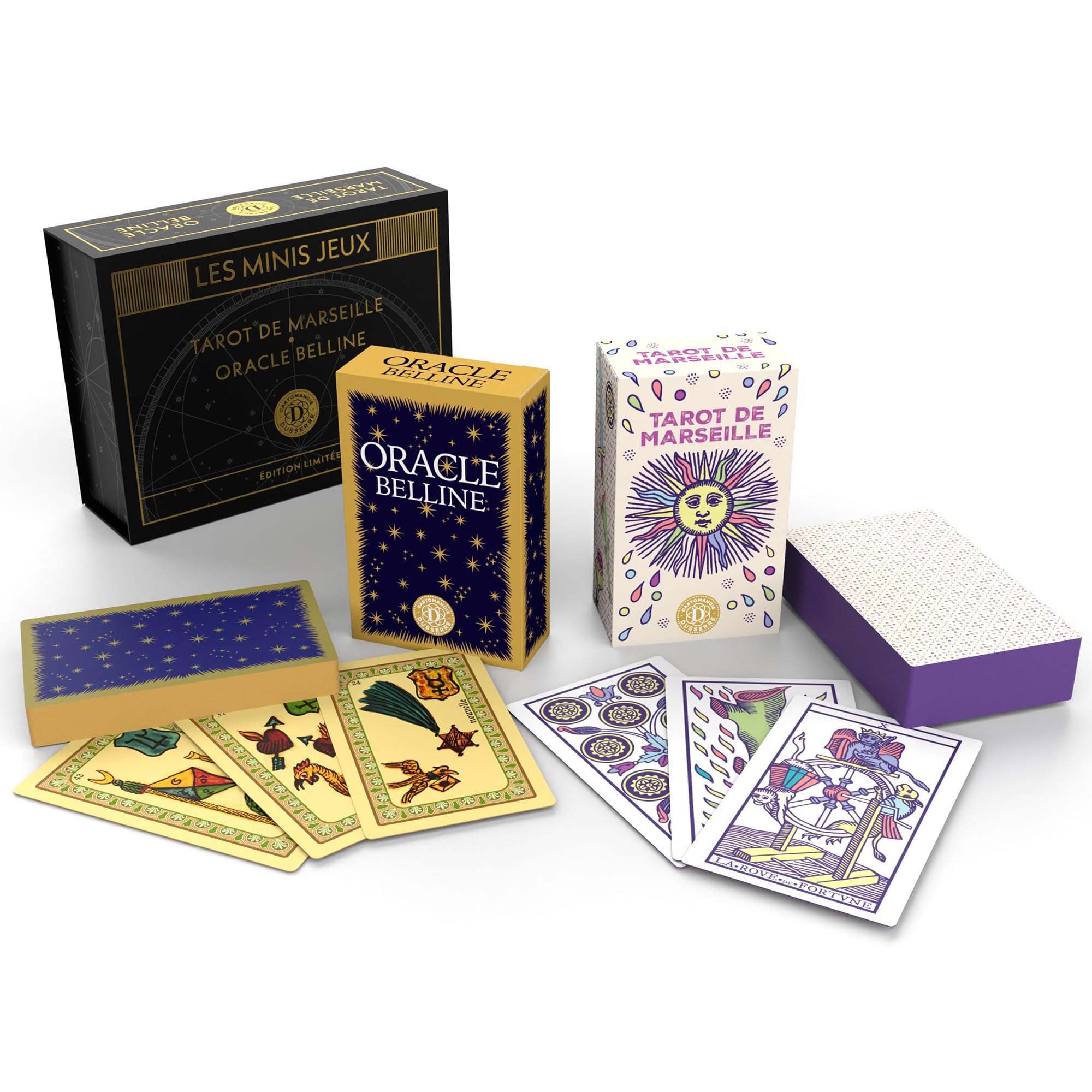Dusserre – Minis Tarot-Spiele Marseiller & Oracle Belline | Sammelbox Cartomancie | Limitierte Edition | Orakel und Tarot Wahrsagerei | Hartschale