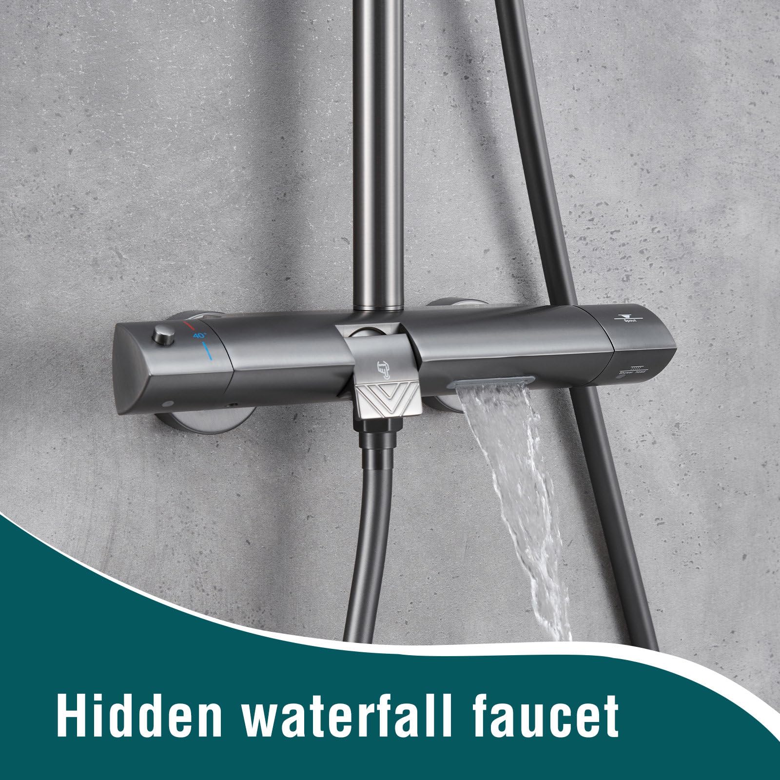 Colonne de Douche Thermostatique, Système de Douche avec Douchette à 3 Modes, Ensemble de Douche avec Flexible 150cm PVC, Sortie d'eau Inférieure Caché, Hauteur et Angle réglables Kit Douche