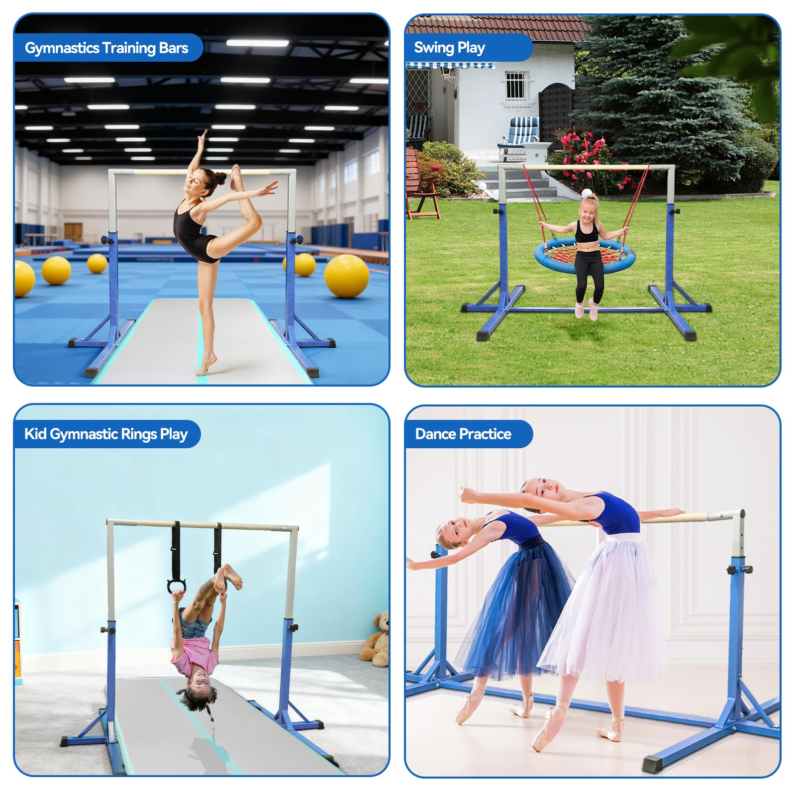 FBSPORT Barre de Gymnastique Enfant Rythmique avec Anneaux de Gymnastique, 13 équipement d'entraînement de Gymnase Gymnastique Bar réglable en Hauteur pour l'intérieur et l'extérieur