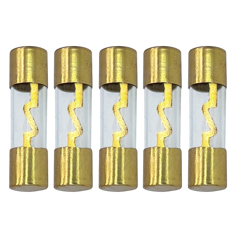 Fusível AGU 20 A A.A de vidro dourado para áudio automotivo e marítimo – Kit com 5 unidades