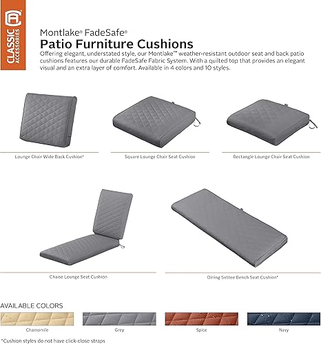 Miniatura 7 de Classic Accessories Montlake FadeSafe - Cojín acolchado para silla de patio, 21 x 20 x 4 pulgadas, gris, cojines de sofá biplaza para exteriores