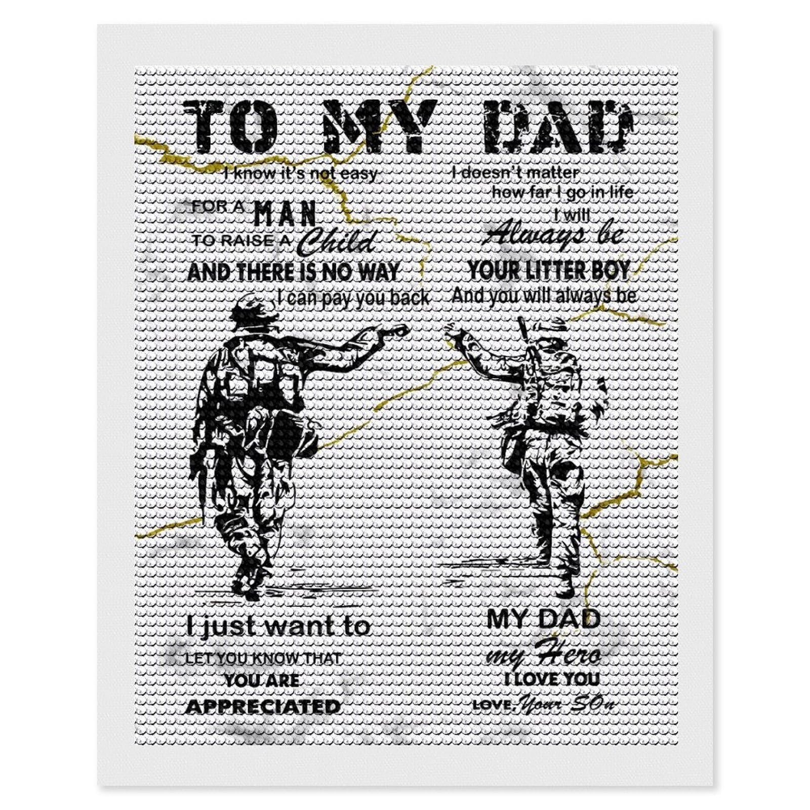 Junmoney to My Dad Army Diamond Painting Set 16"x20", Neat Printed Canvas, with Tool Kit, Bedroom Decor, Gift Idea, Complete Accessories