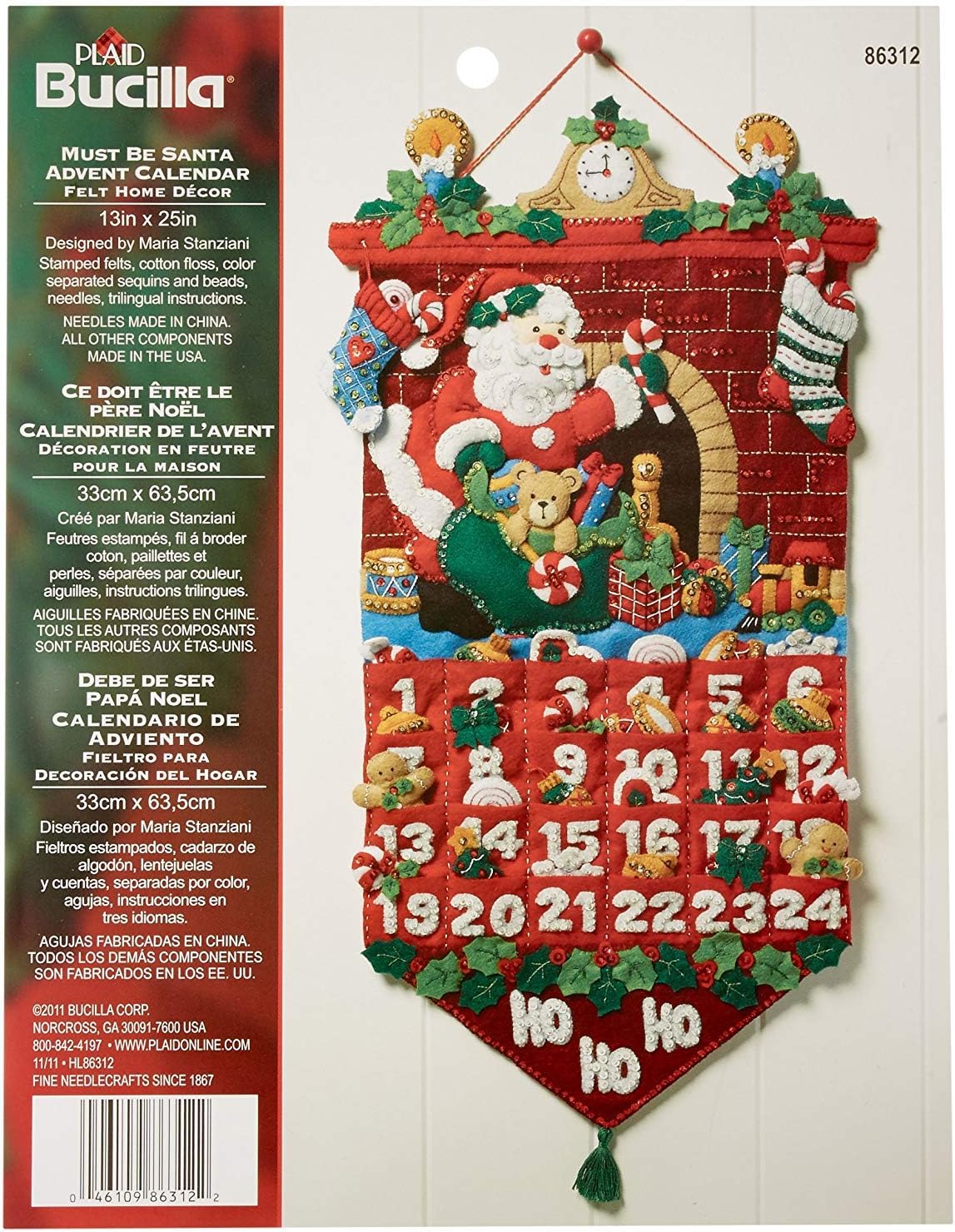 Bucilla Must Be Santa Advent Felt Applique Calendar Kit, 86312 13 by 25-inch