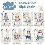KOTEK 16 en 1 Chaise haute convertible, Chaise haute bébé & Centre d'activités avec jouets, siège booster, table de bâtiment, chaise pour tout-petit avec 5-Point Harnais, trait amovible & Coussin (bleu)