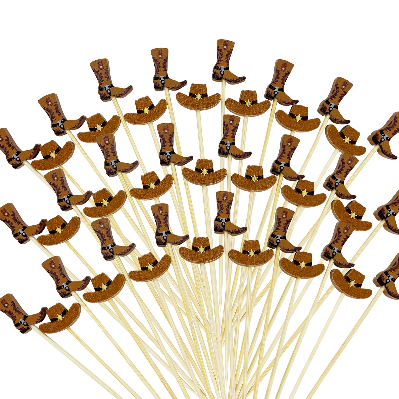 Photo 1 of 200Pcs Cowboy Cocktail Picks,4.7 Inch Cowboy Toothpicks Cowboy Cupcake Toppers Cowboy Hats Boots Cupcake Picks Wild West Food Picks for Western Theme Party Decorations