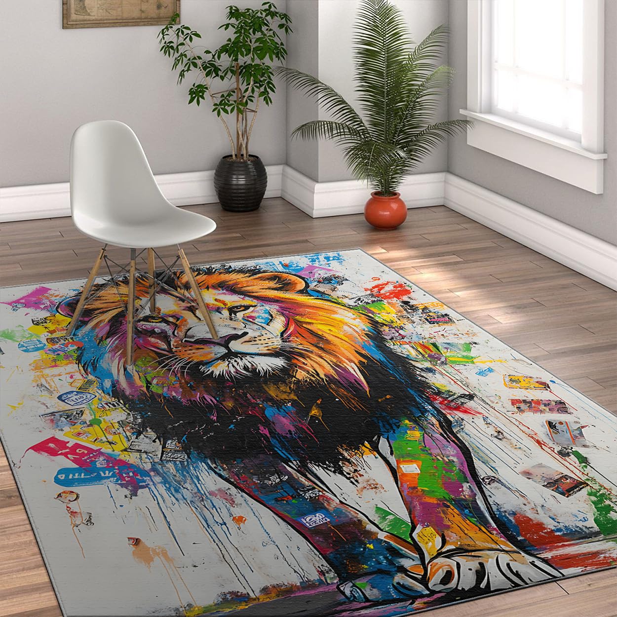 Tapis de salon lion art esthétique aux finitions soignées