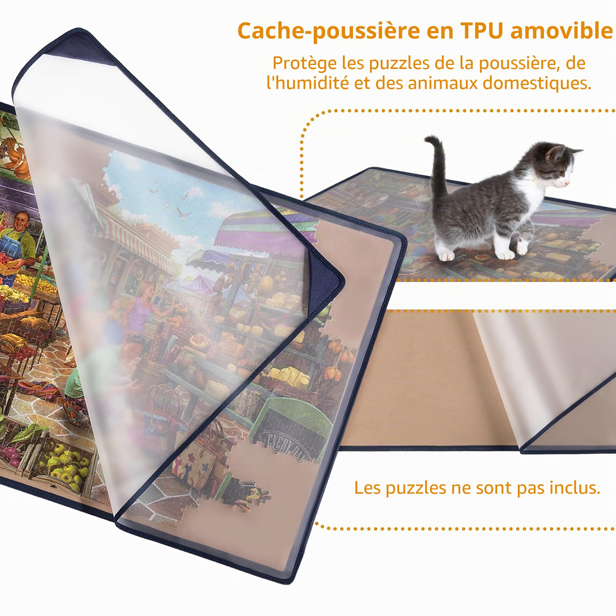 Tektalk Planche à puzzle avec couvercle anti-poussière pour rangement de puzzle – Surface antidérapante (kaki/gris, jusqu'à 1000 pièces)