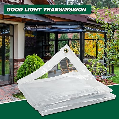 Miniatura 3 de Lona transparente de 10 x 10 pies, 20 mil, de vinilo transparente de PVC, impermeable, a prueba de viento, para jardín, patio, cortinas