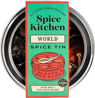 – Spice Kitchen World Spice Blends & BBQ Rubs Premium Spice Collection, Spice Storage Tin with 9 Spices, the chef's companion for cooking a variety of world dishes and cuisine