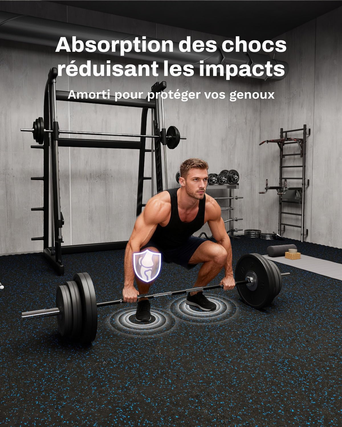 AIRHOP 6 Tapis 60x60x1,4 cm Tapis de Fitness d'Équipement avec Surface en Caoutchouc Robuste et Épais, Tapis de Protection de Sol en Puzzle pour Salle de Sport et Domicile,Noir&ble