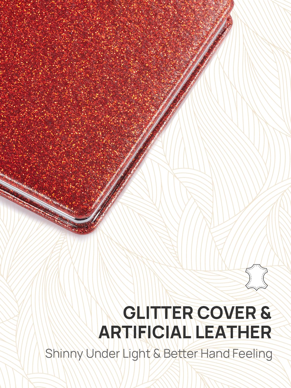 OMIRO Compact Mirror with 1x/3x Magnification, Square with PU Leather, Small Mirror for Purses Daily Makeup (Glitter Red) - Image 2