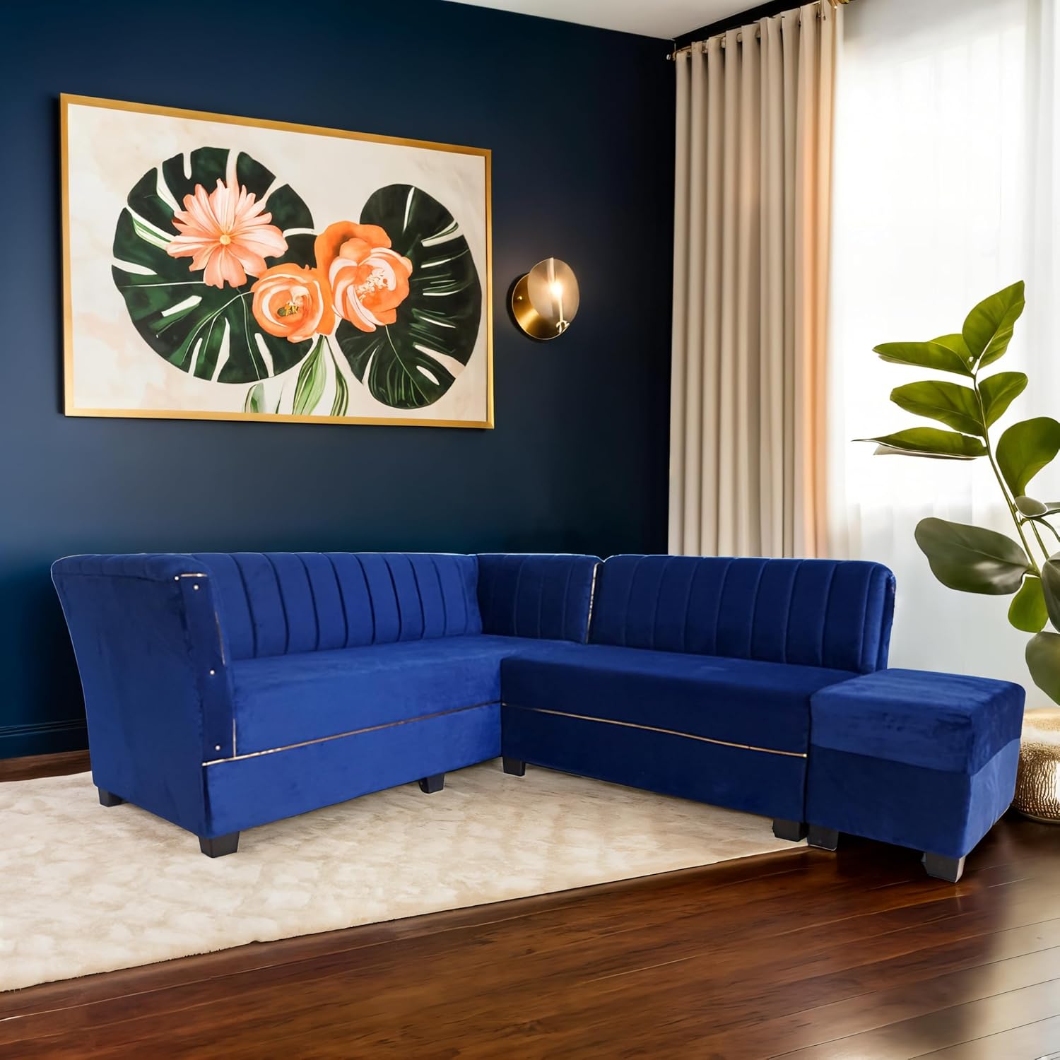ShivajiSofa Velvet Corner L-Shape Sectional Sofa Set for Living Room, Left or Right Aligned 5 Seater, Solid Sal Wood Leatherette Upholstered, Blue Color ShivajiSofa Velvet Corner L-Shape Sectional Sofa Set for Living Room, Left or Right Aligned 5 Seater, Solid Sal Wood Leatherette Upholstered, Blue Color
