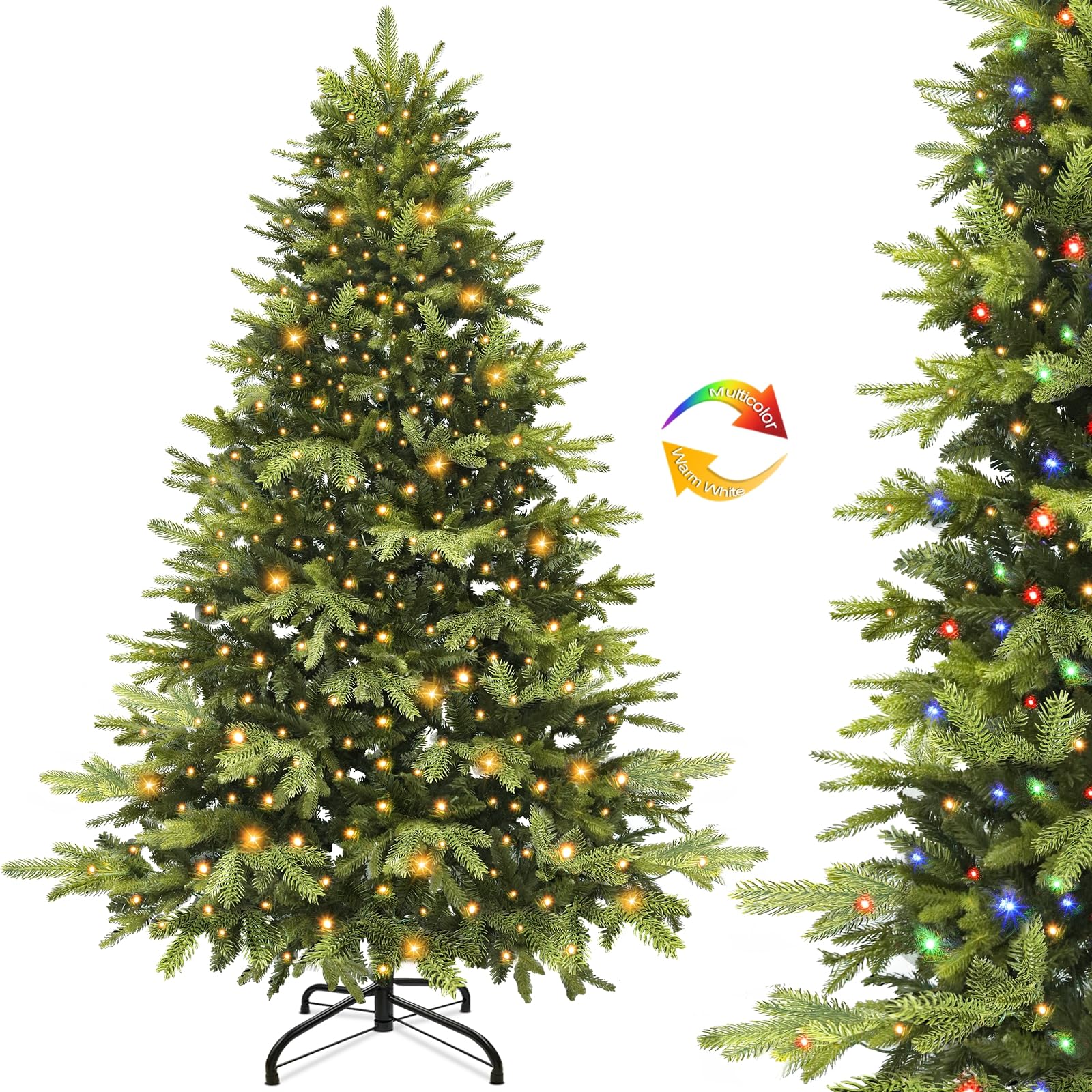 6 Ft Prelit Artificial Full Christmas Tree with 330 Warm White&Colored Lights, Fraser Fir, Realistic 908 PE & PVC Tips,Timer, 8 Mode, XmasTree Decor for Home,Office,Indoor, Outdoor,Metal Hinges Stand