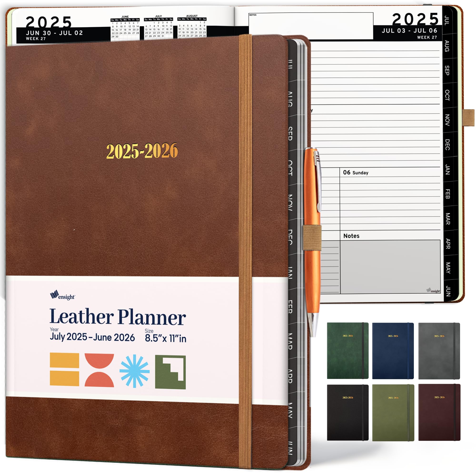 Ensign 2025-2026 Hardcover Leather Planner Weekly & Monthly - 8.5x11 Inches - Academic Business Personal or Student Pen Holder Thick Paper July 2025 - June 2026 (Brown)

Ensign 2025-2026 Leather Planner Weekly & Monthly 8.5x11 Inches - Academic Busin