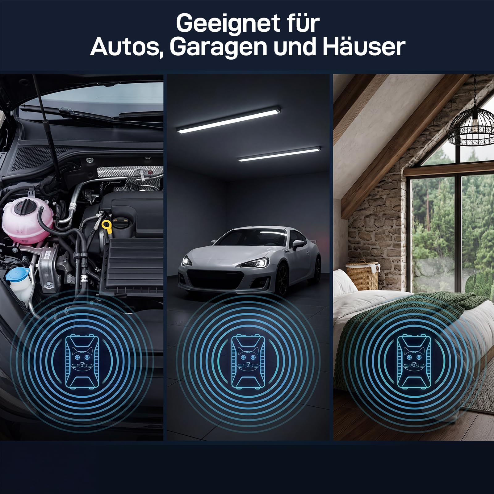 ADOGO Ultraschall Marderabwehr Batteriebetrieben, Marderabwehr Dachboden mit Blitzlicht & Sensor, IP66 Mäuseabwehr Ultraschall Testsieger, Marderschreck Garten für Haus,Garage,Dachboden