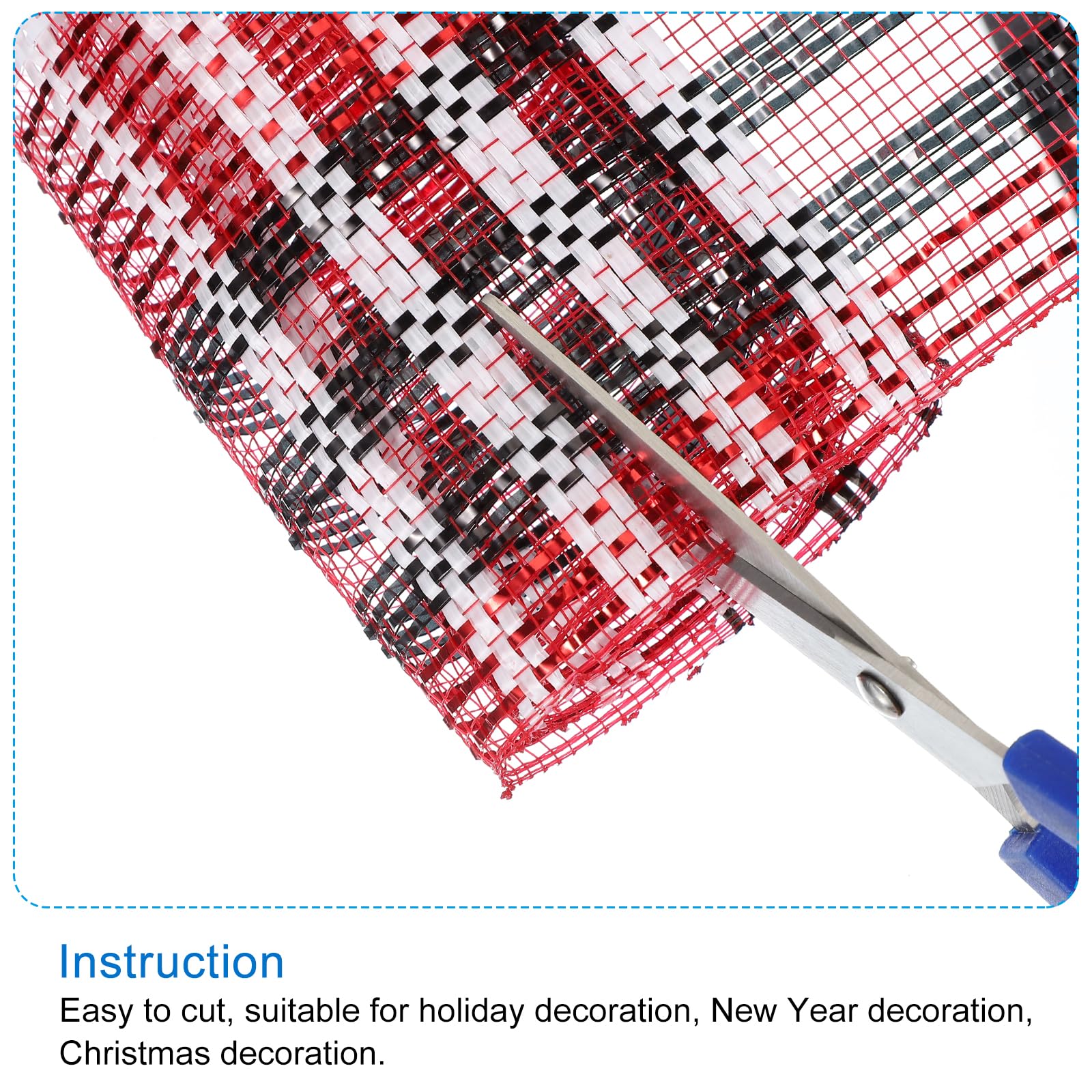PATIKIL Decorative Mesh Ribbon, 10 Inch x 10 Yard Mesh Ribbon Roll Foil Metallic for Christmas Tree Wreath Decoration Red/White/Black - Image 4