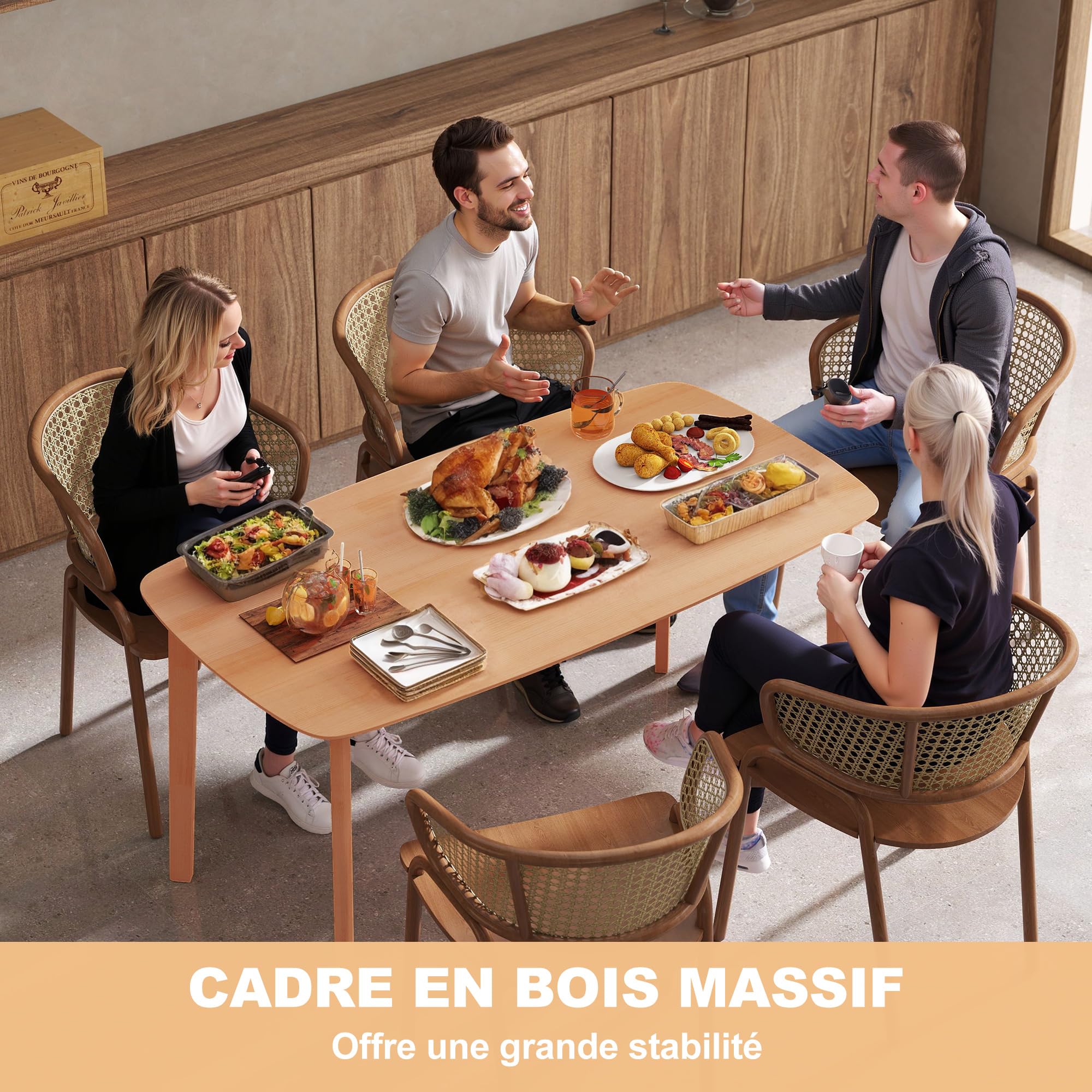 HOMCOM Table à Manger Rectangulaire Salle à Manger 150 cm Bois Naturel